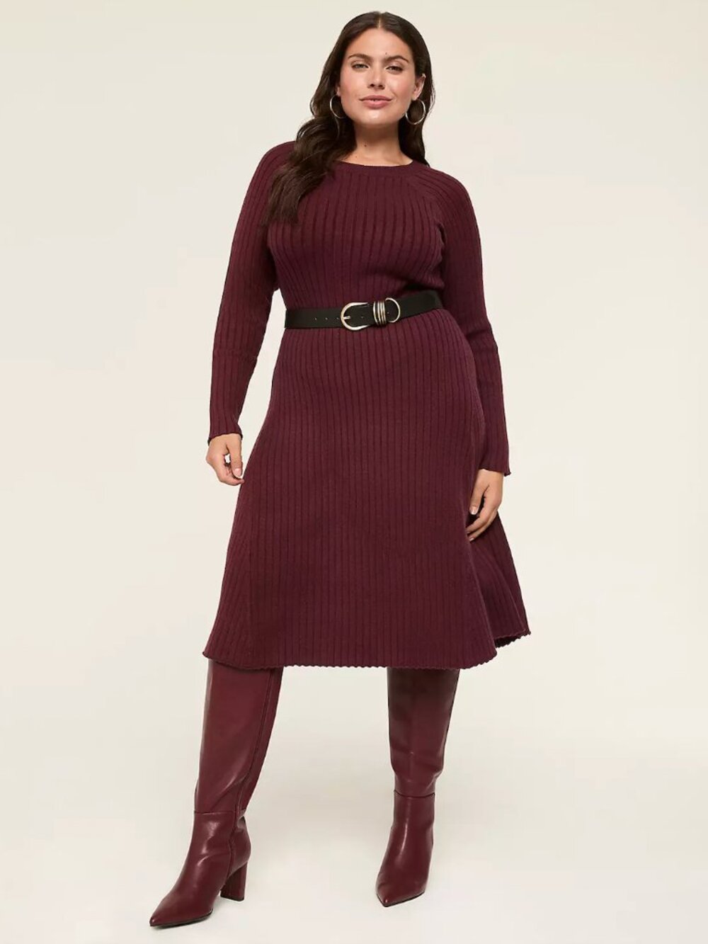 Lane Bryant Ribbed Long-Sleeve Knit Dress Maroon NWT Size 18/20 Women's
